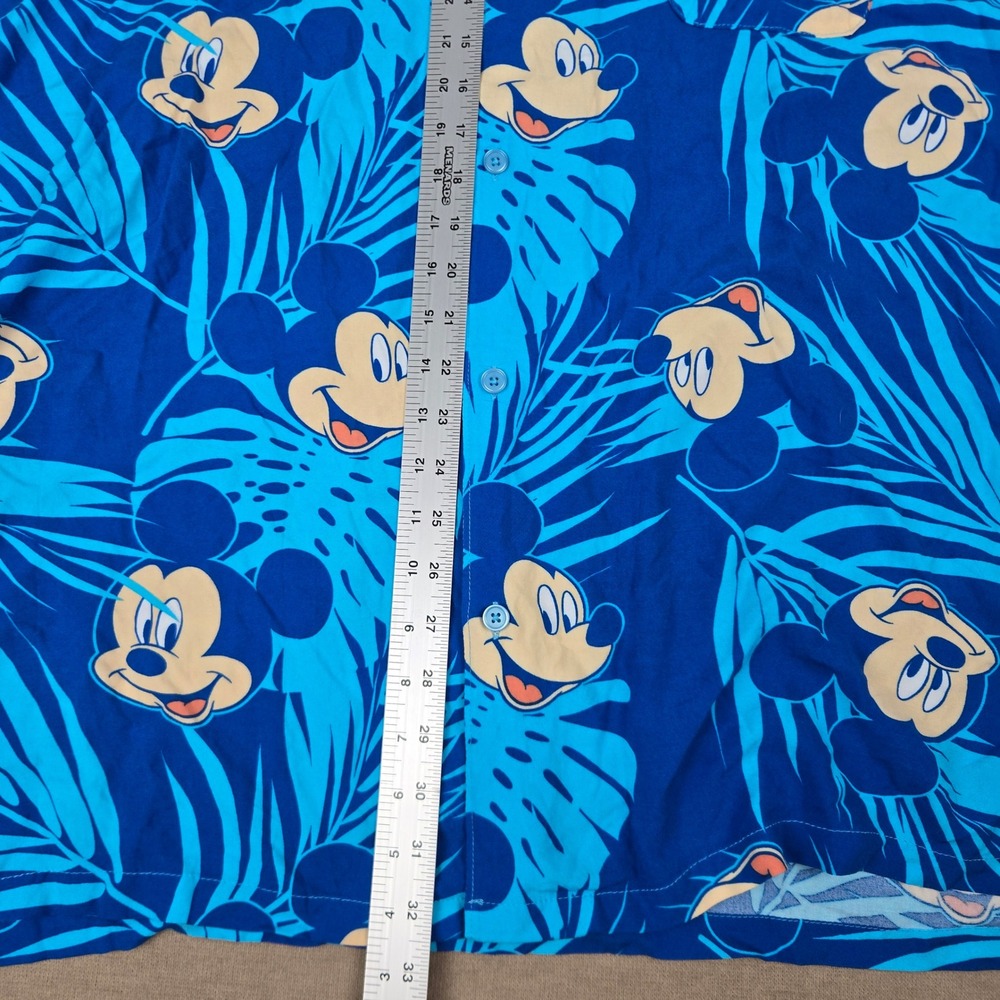 Disney Mickey Mouse Blue Hawaiian Tropical Palm Rayon Button Up Shirt Mens XXL - Picture 3 of 5